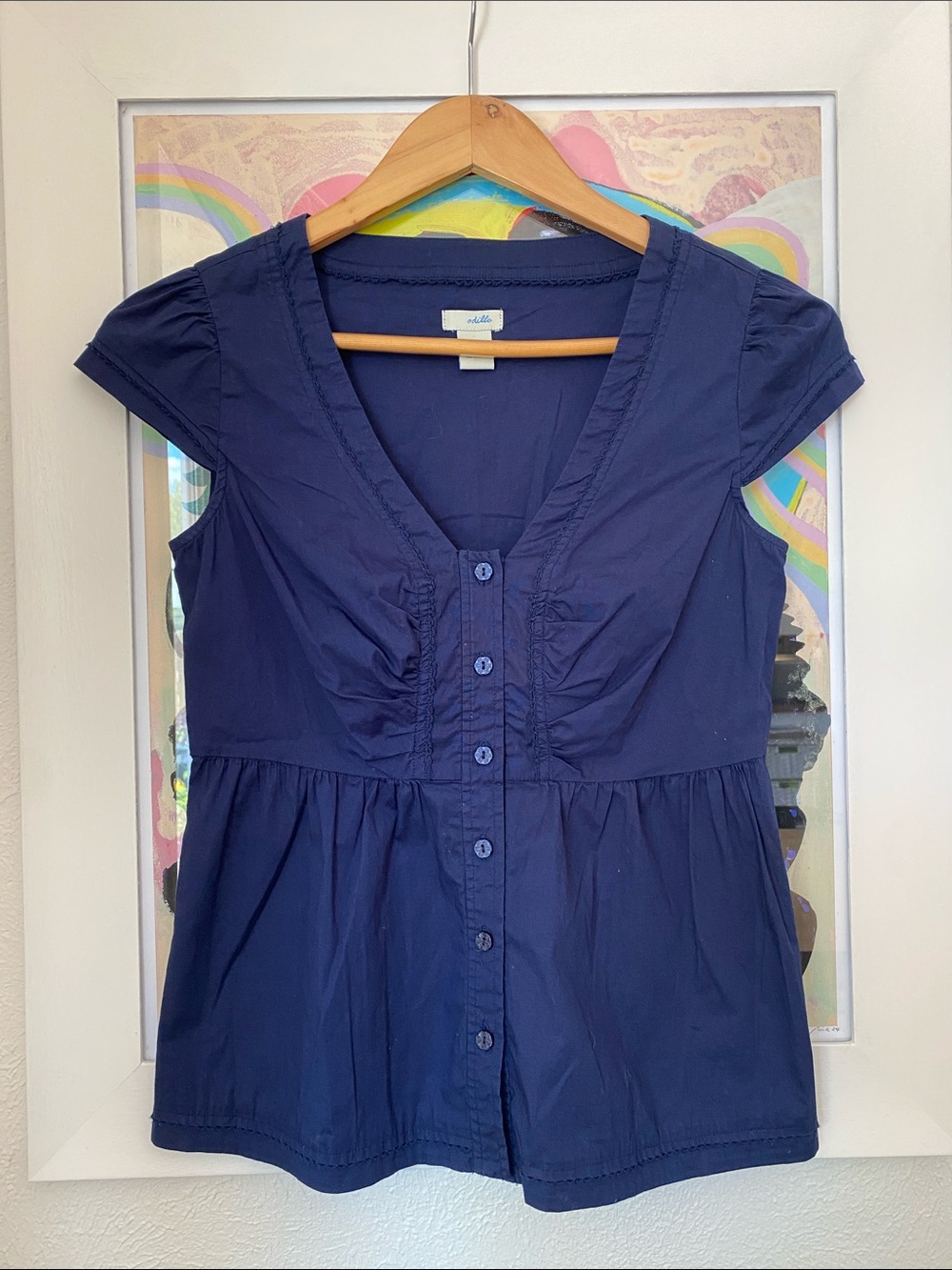 Odille Navy Button-Front Peplum Blouse